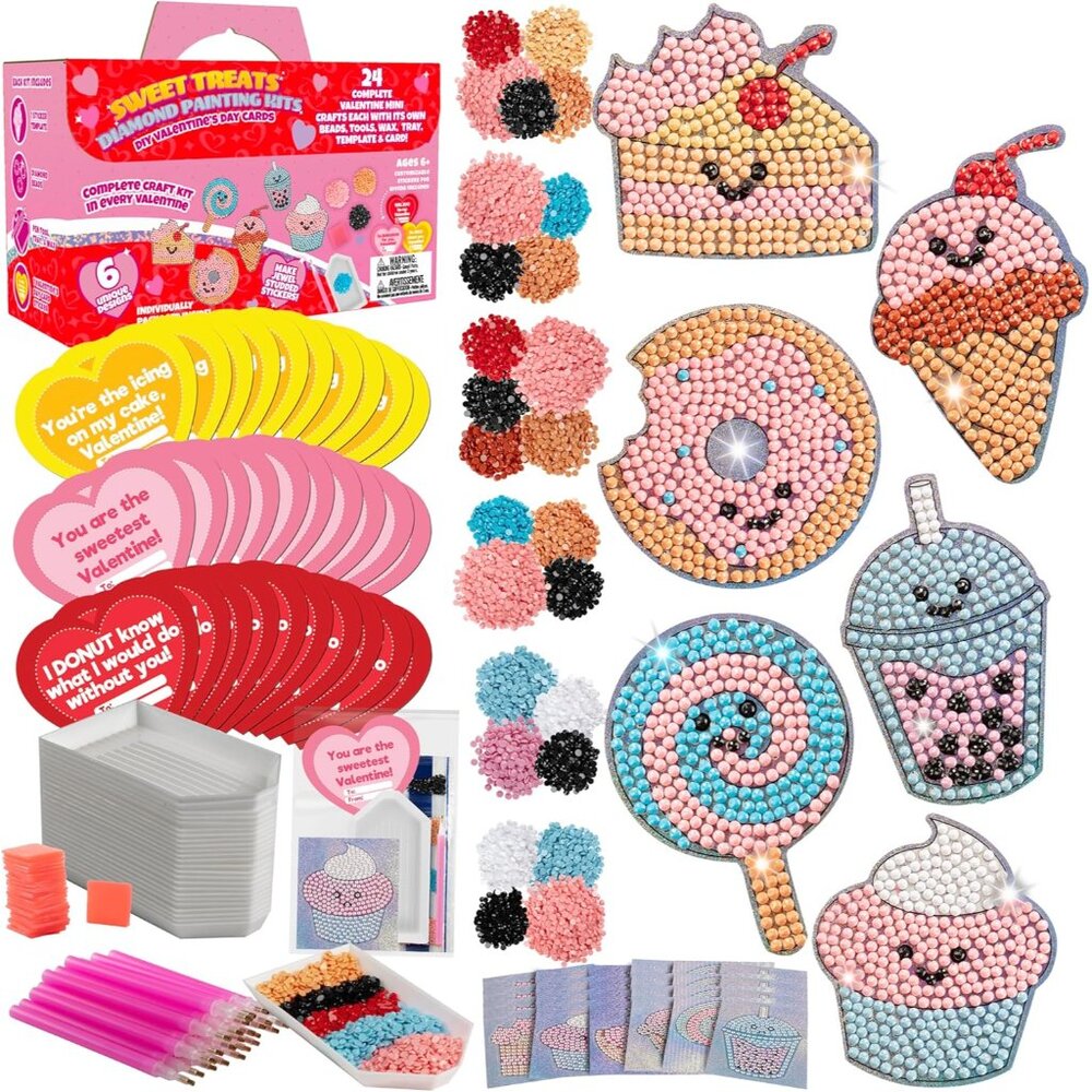 Set of 24 Valentines Cards for Kids Classroom - Valentine's Day Sweet Treats Dia - Picture 1 of 9